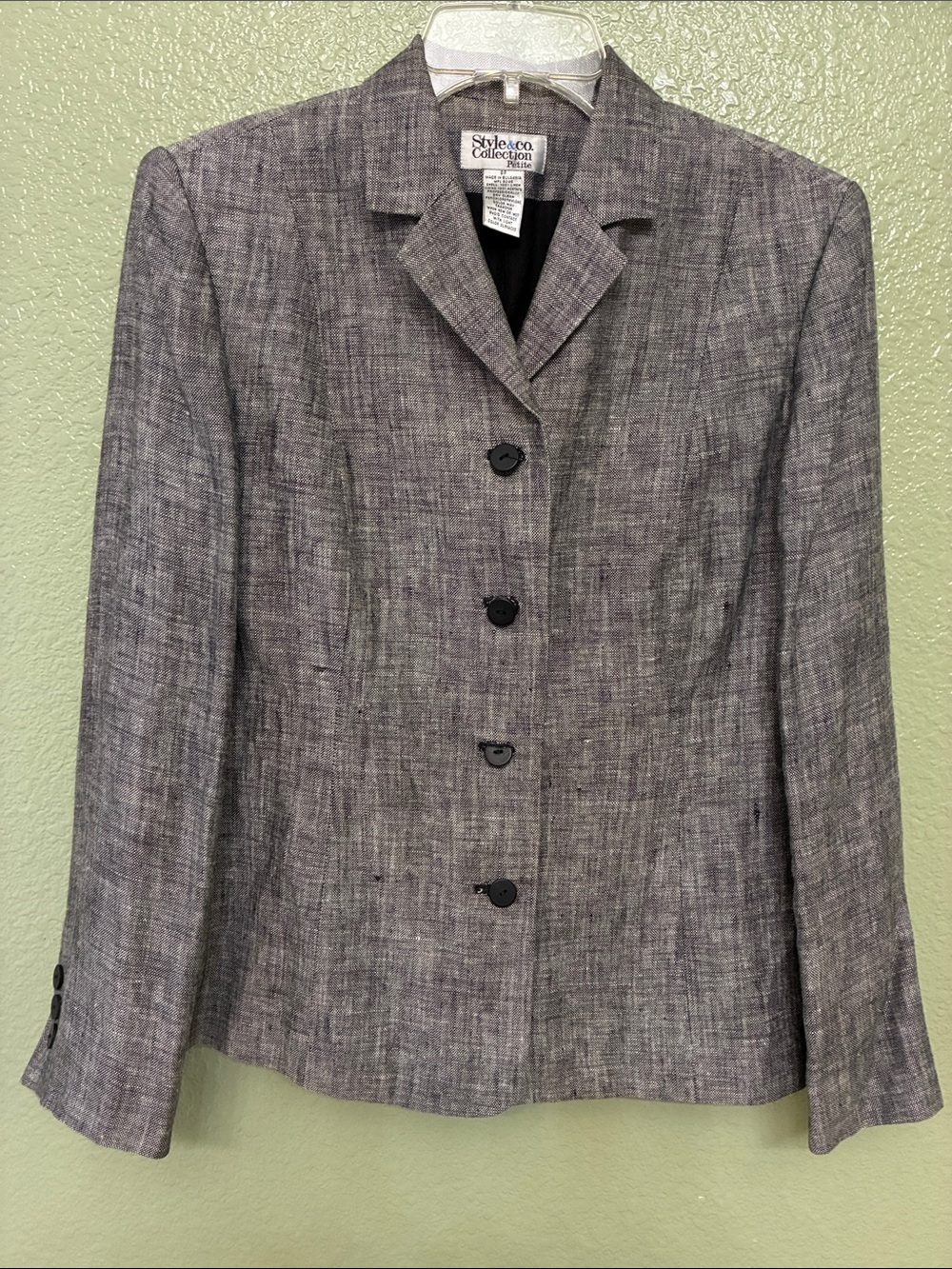 Style & Co. Collection made in Bulgaria 100% linen Gray Textured Women's Blazer